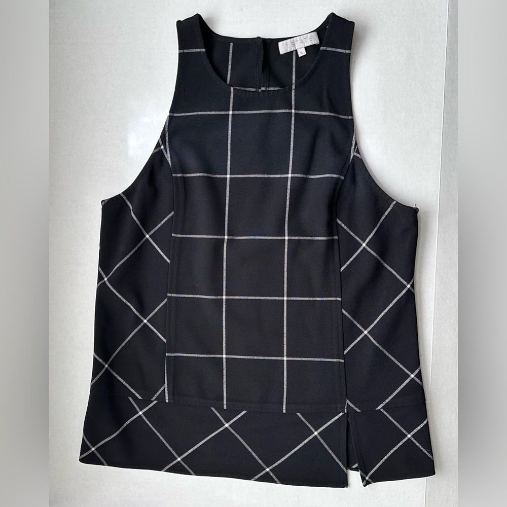1.State - fitted Black Plaid Sleeveless Top (S)